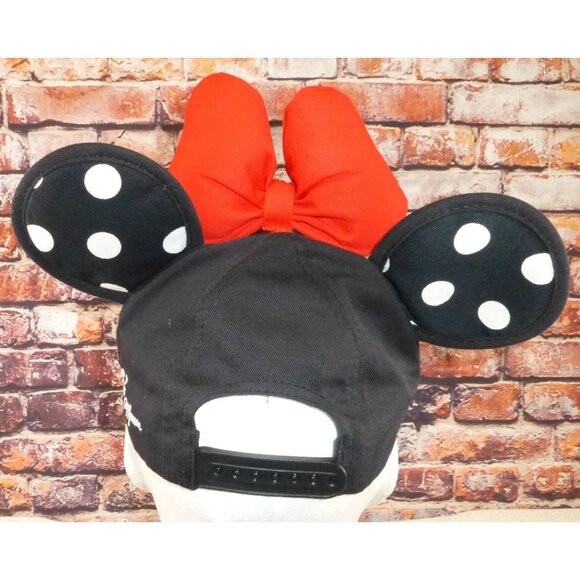 Disney Parks Minnie Mouse Black Hat With Polka Dot Ears & Red Bow - Adult Size 5 - Picture 3 of 8